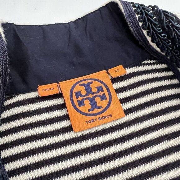 Tory Burch V-Neck Long-Sleeve Knit Dress or Tunic XSmall Black & Striped Embroid - Picture 4 of 12